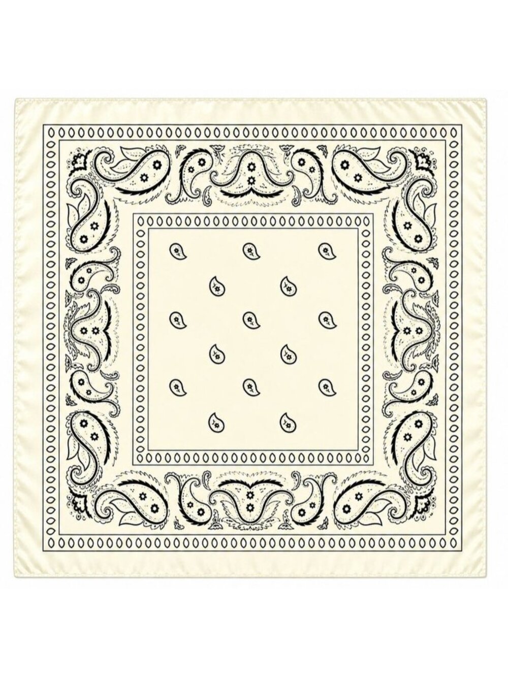 Ivory Black Paisley Wild Rag Scarf 35x35 Satin Western Cowgirl Cowboy Bandana